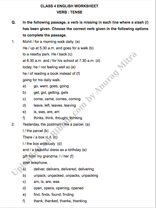 Class 4 English Grammar Worksheets for Practice
