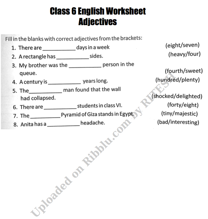Grammar Worksheets for CBSE Class 6 English