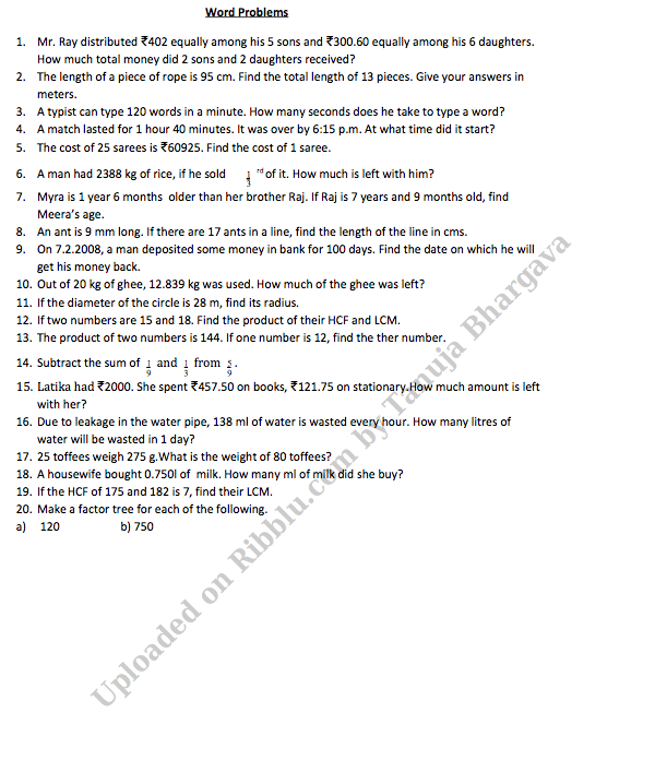 Class 4 Maths Worksheets in PDF