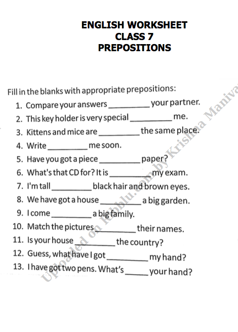 CBSE Class 7 English Grammar Worksheets