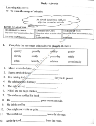 English Grammar Worksheet for CBSE Class 5 Students
