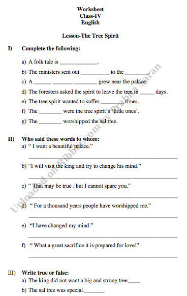 English Worksheets for CBSE Class 4