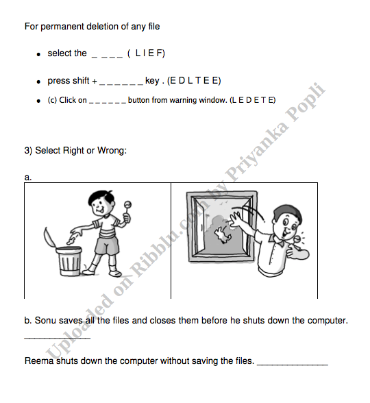 Computers Practice Worksheet for Grade 2 CBSE
