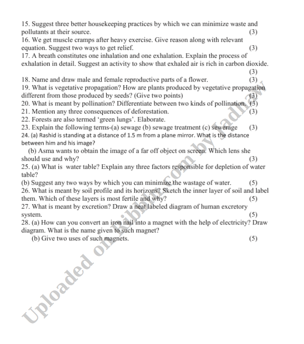 Summative Assessment Class 7 Science Question Paper