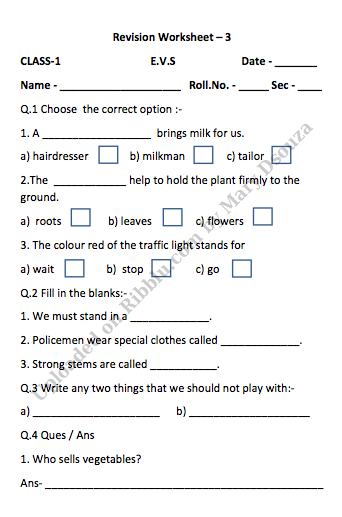 CBSE Class 1 EVS Worksheets