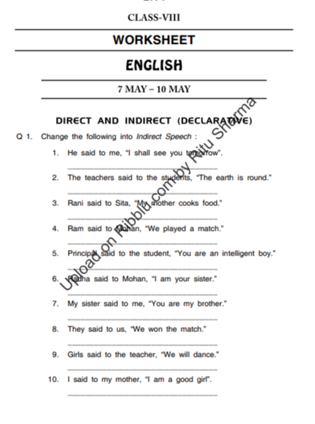 CBSE Class 8 English Grammar Worksheets - 2021-22