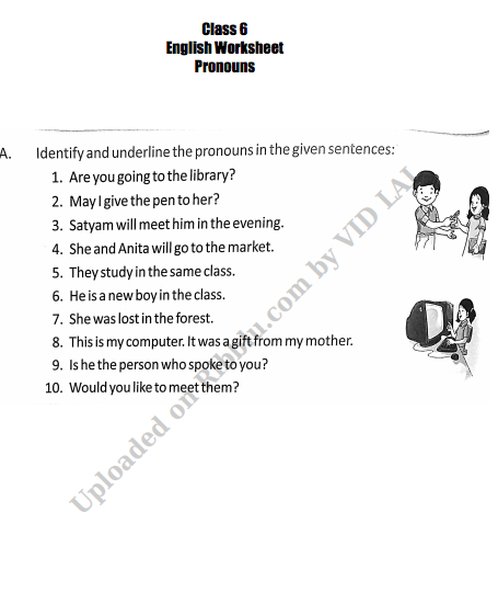 Pronoun Worksheet For Class 5 Cbse