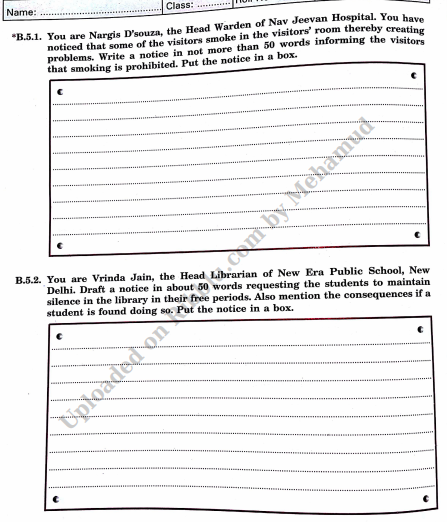 Notice Writing Format , Topics, Examples and Exercises  for CBSE Class 8