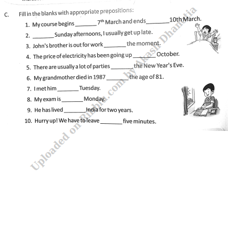 Preposition Exercises for Class 6 CBSE With Answers 