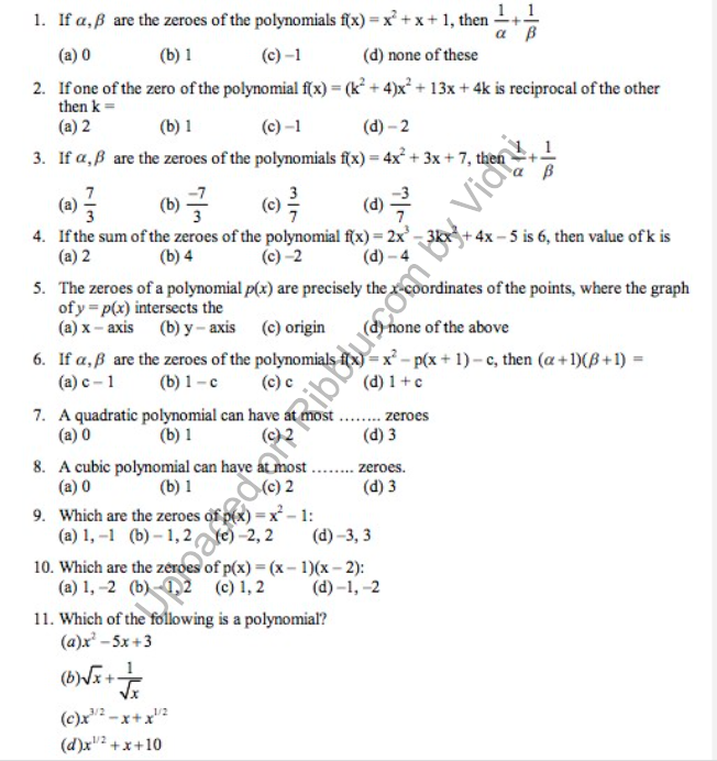 Class 10 Maths MCQ Questions with Answers Chapter Wise