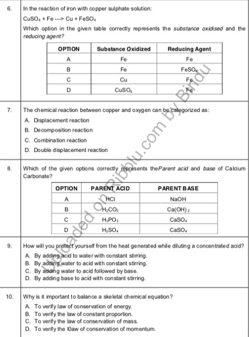 MCQ Questions for Class 10 Science with Answers