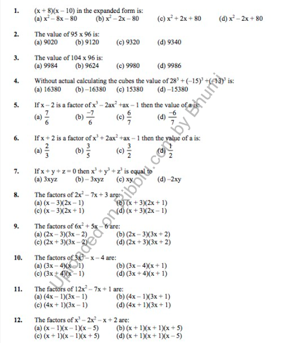 Class 9 Maths MCQ Questions with answers