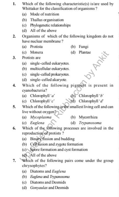 MCQ Questions For Class 11 Biology With Answers Chapter Wise 