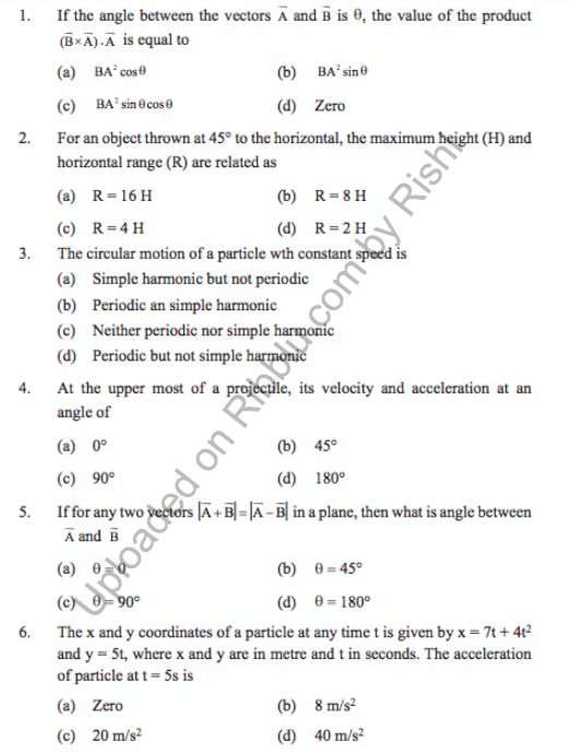MCQ Questions for Class 11 Physics with Answers Chapter wise