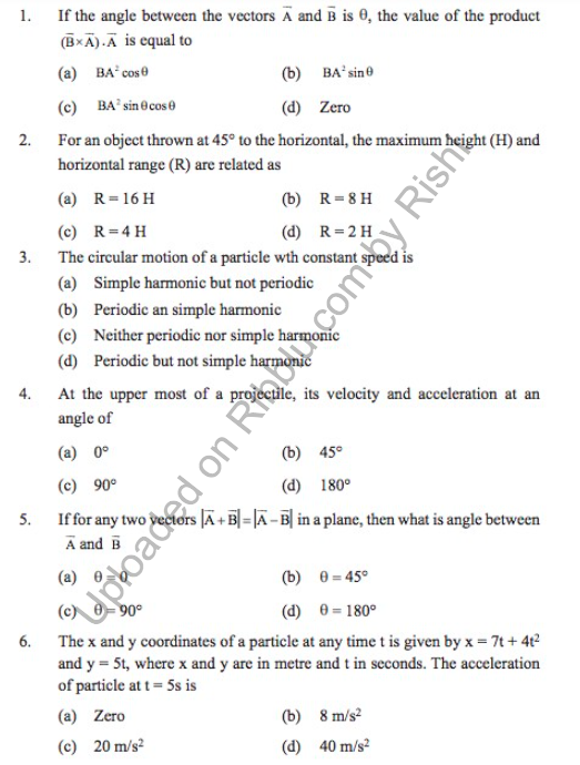 Physics MCQs for Class 12 Chapter Wise with Answers