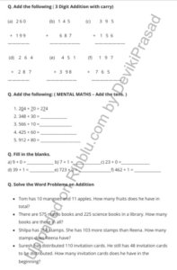 Addition Worksheets for Class 2 Maths