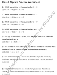 Class 6 Maths Algebra Worksheets with answers