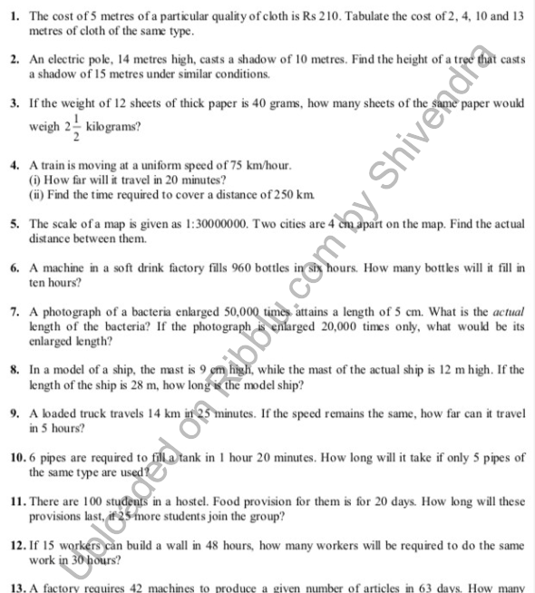 Direct and Inverse Proportion Worksheets for Class 8