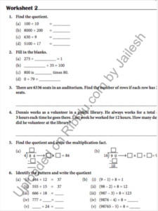 Division Worksheets for Class 4 Maths