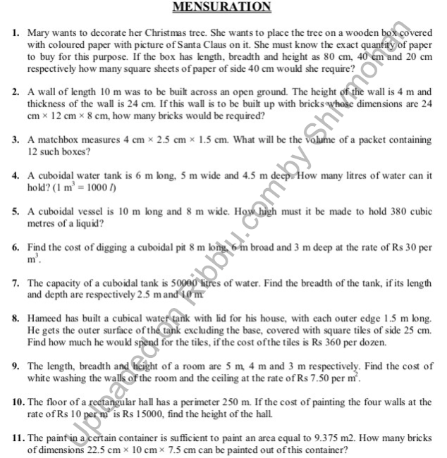 case study questions on mensuration