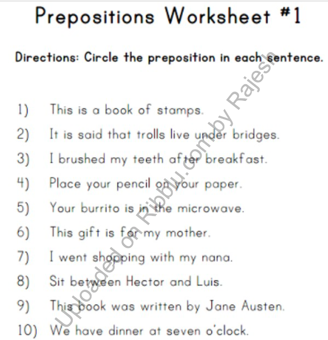 Prepositions Worksheets for CBSE Class 4 in PDF Format