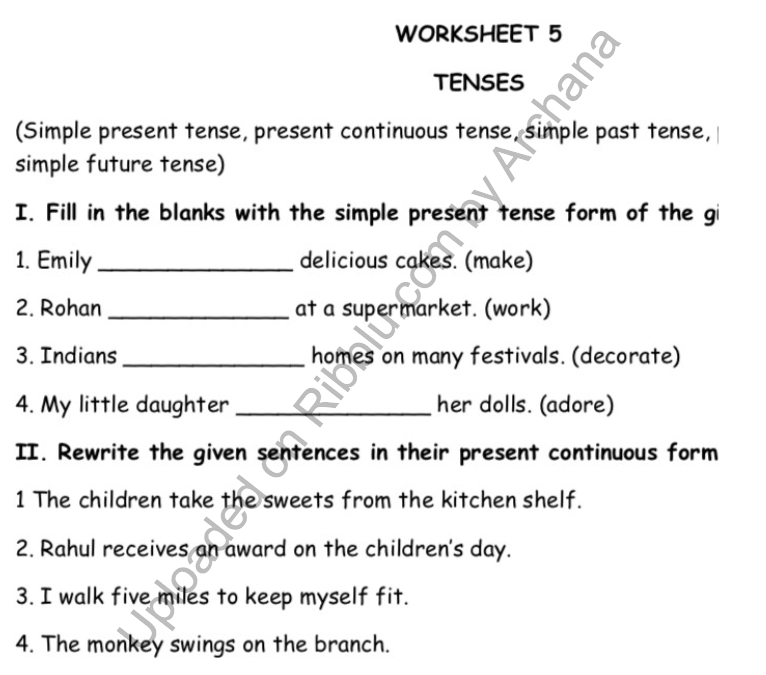 Simple Present Tense Worksheets for CBSE Class 4 in PDF Format