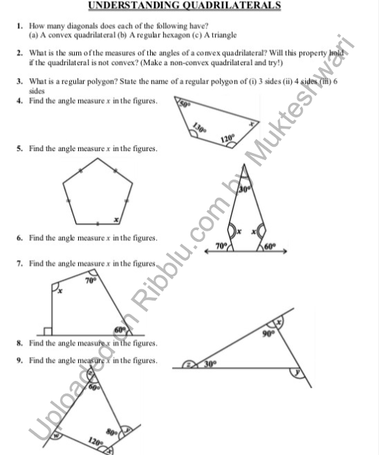 Understanding Quadrilaterals Worksheet for Class 8