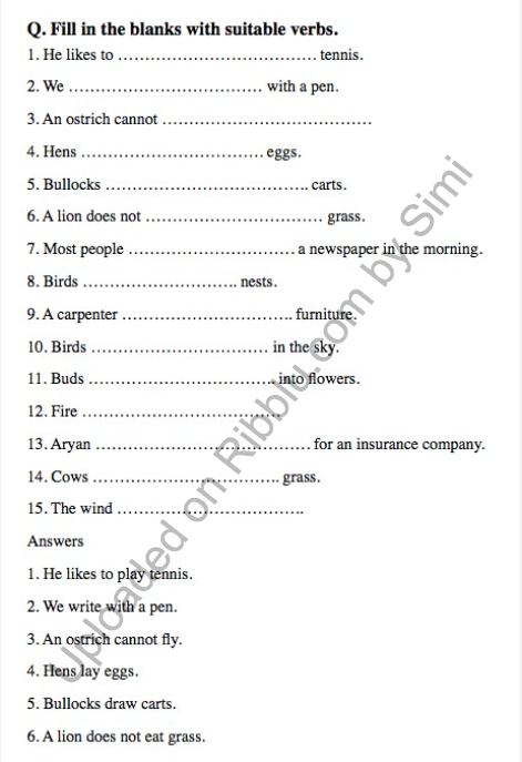 Verbs Worksheet for CBSE Class 3 in PDF Format